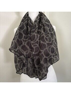 Womens Scarf Black White Circle Ring Print Large Wrap 41” Square Made India
